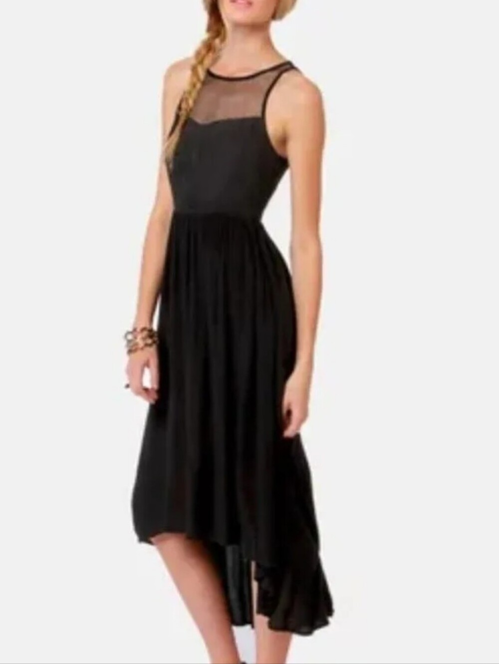 Ladakh Upstate High Low Dress Fishnet Formal Cocktail Party 2/XS Black